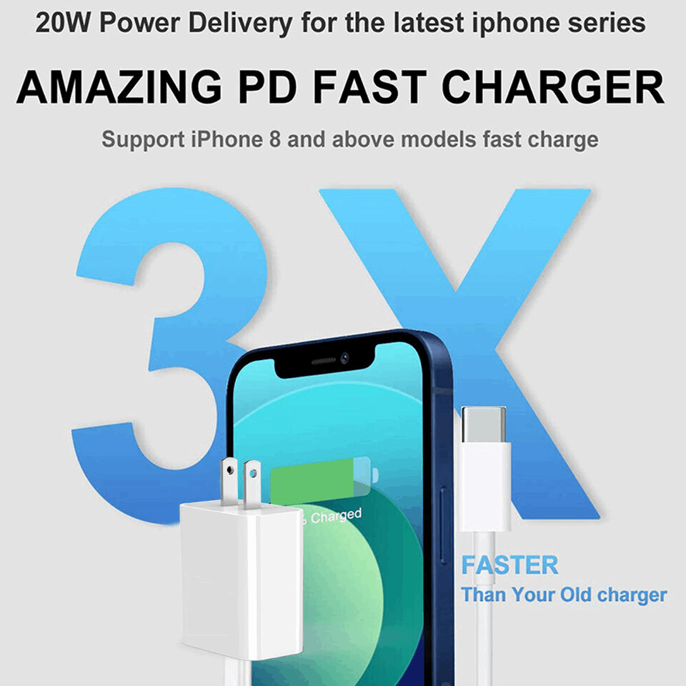 20W USB C Super Fast Charger PD To Type C Cable For iPhone 15 iPad