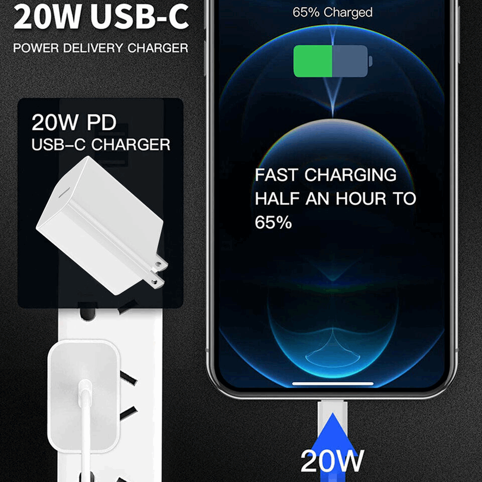 20W USB C Super Fast Charger PD To Type C Cable For iPhone 15 iPad