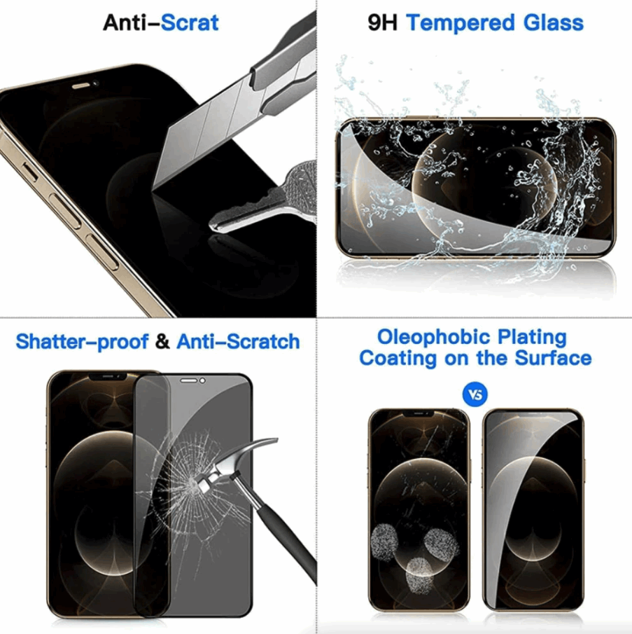 3 Pack For iPhone 15 14 13 12 11 Pro Max Privacy Tempered Glass Screen