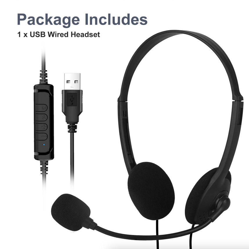 USB Headset Headphone With Microphone Noise Cancelling For PC Computer