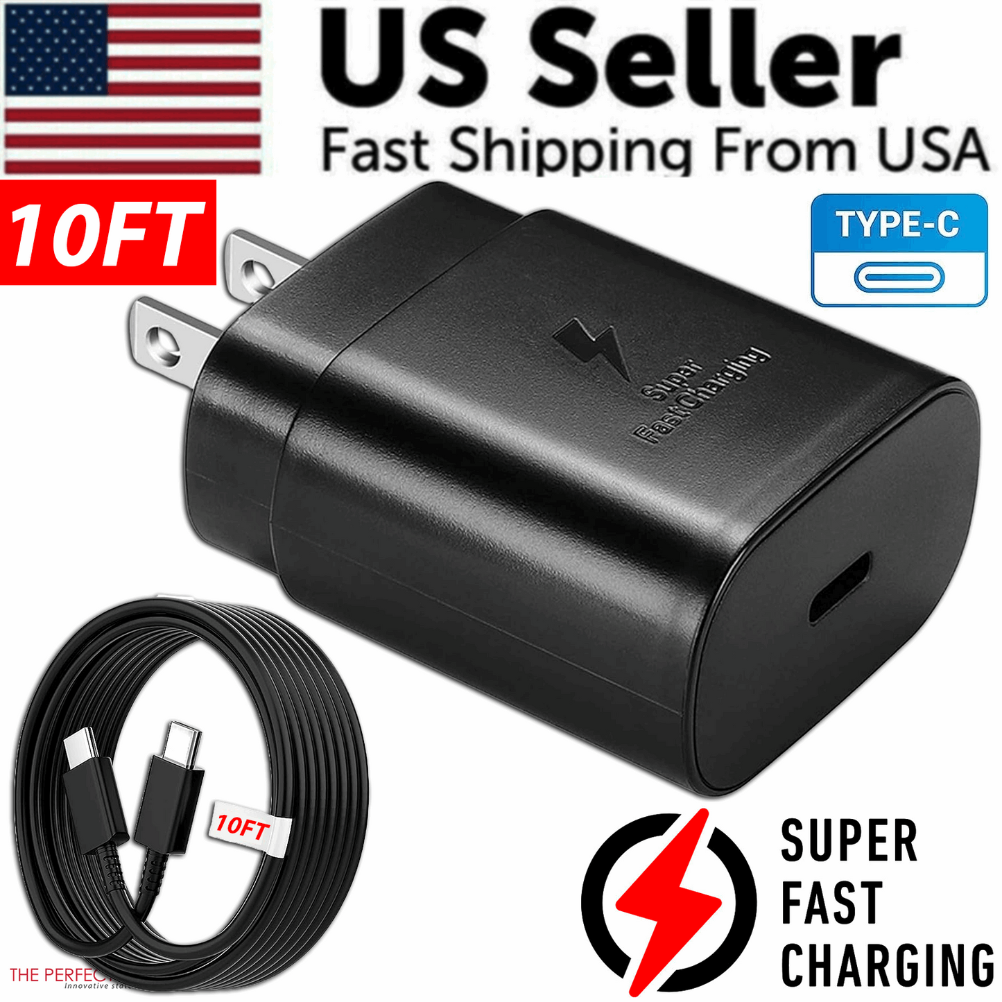 25w Super Fast Charger Type USB-C 10FT Cable For Samsung Galaxy S23