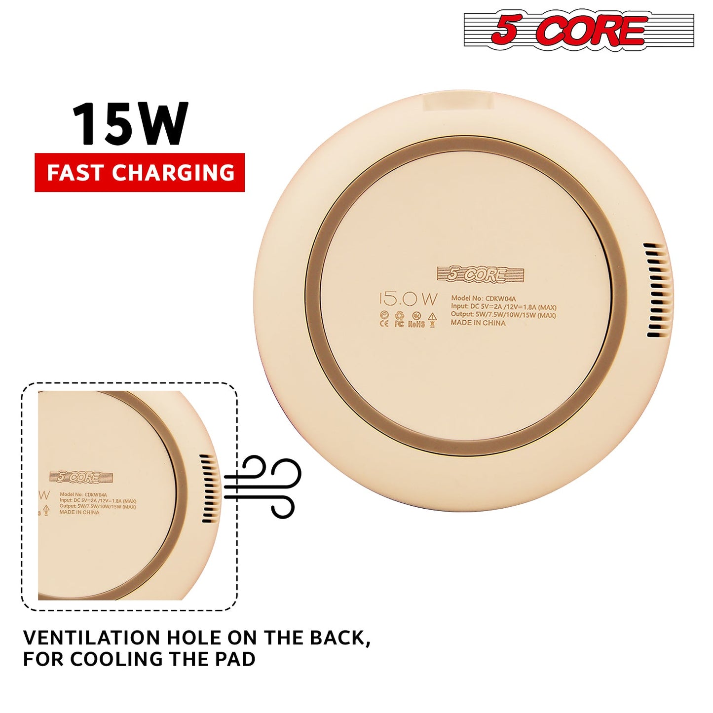 Tấm sạc điện thoại không dây 5Core 15W Tấm sạc nhanh đạt chuẩn Qi 