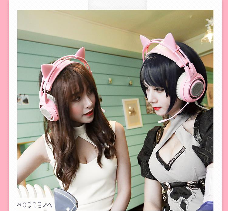 G951PINK Head-mounted 7.1-channel Esports Game Headphones Pink Cat Ear Headset PUBG