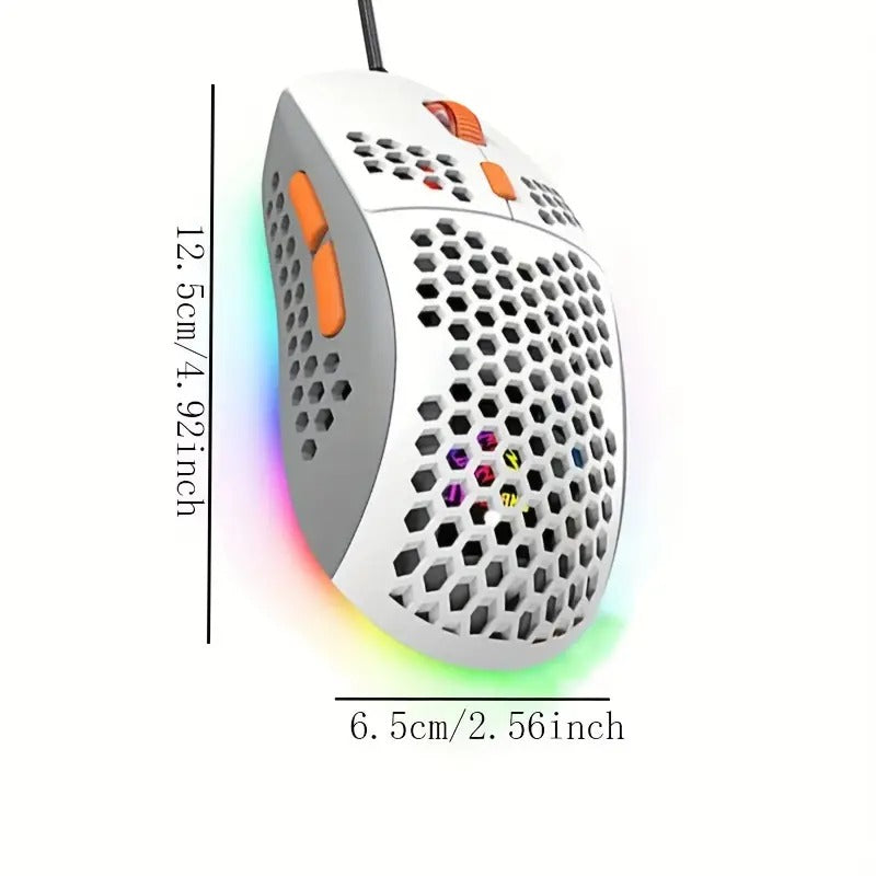 M8 LED Gaming Mouse, Ergonomic Ultralight Honeycomb Housing, Custom Tri-Color Design, Chroma RGB Backlight, 7 Programmable Buttons 6400 DPI, Computer Mouse for PS4, Xbox, Laptop