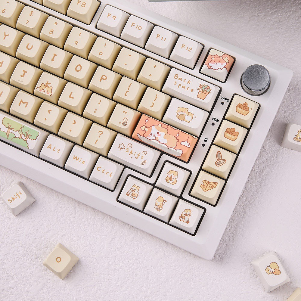 Chuột gốc me 131 phím XDA thăng hoa cao màu vàng sữa dễ thương PBT tùy chỉnh bàn phím cơ keycap