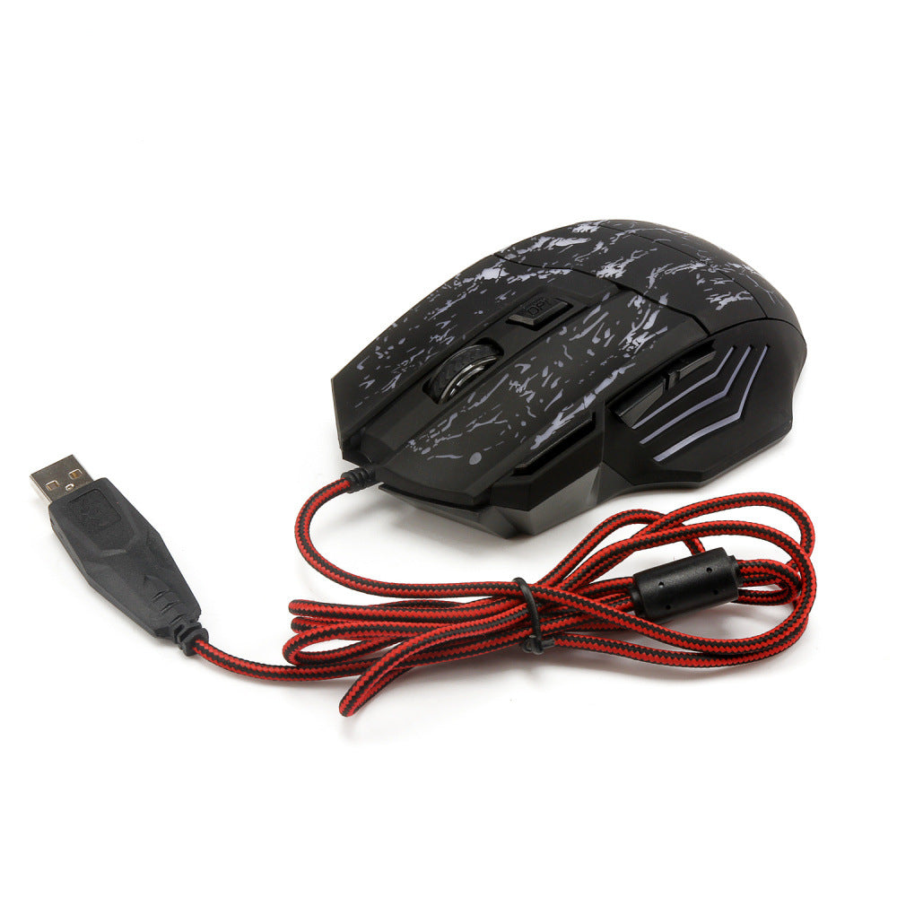 HXSJ running water crack game Mouse luminous foreign trade mouse seven-button game Mouse 3200DPI a generation