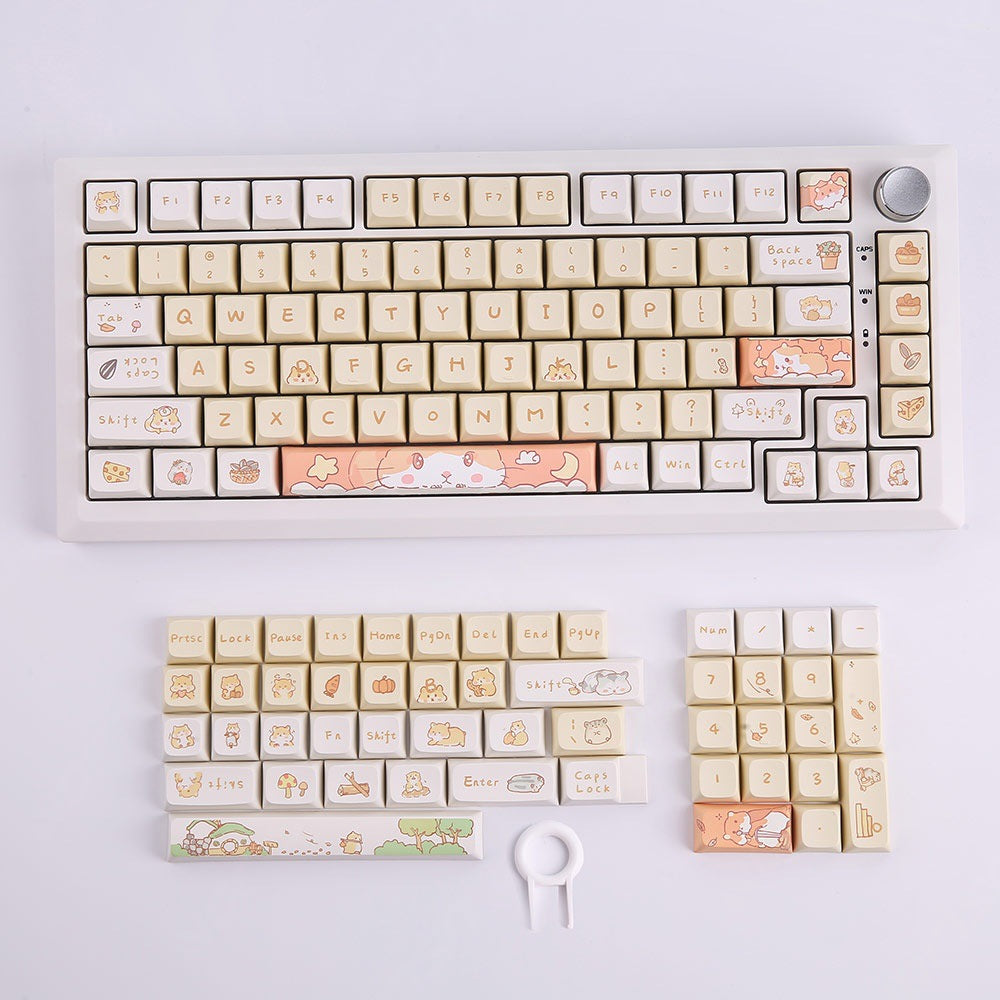 Chuột gốc me 131 phím XDA thăng hoa cao màu vàng sữa dễ thương PBT tùy chỉnh bàn phím cơ keycap