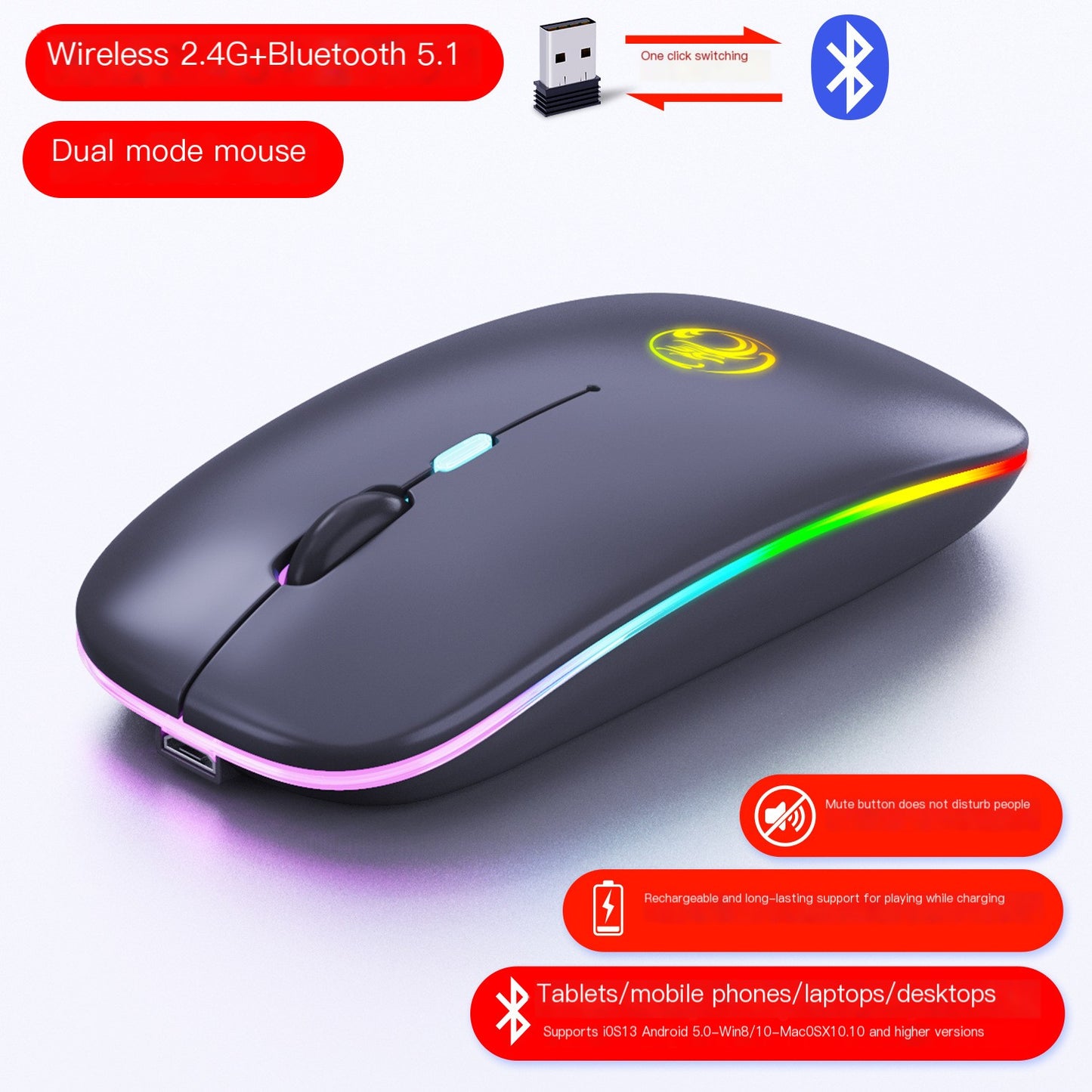 IMICE factory wholesale wireless mute mouse charging Bluetooth Dual Mode desktop notebook