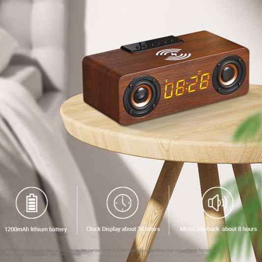 Wooden Retro Theme Wireless Charger Bluetooth Speaker Alarm Clock - Remarkable Finds