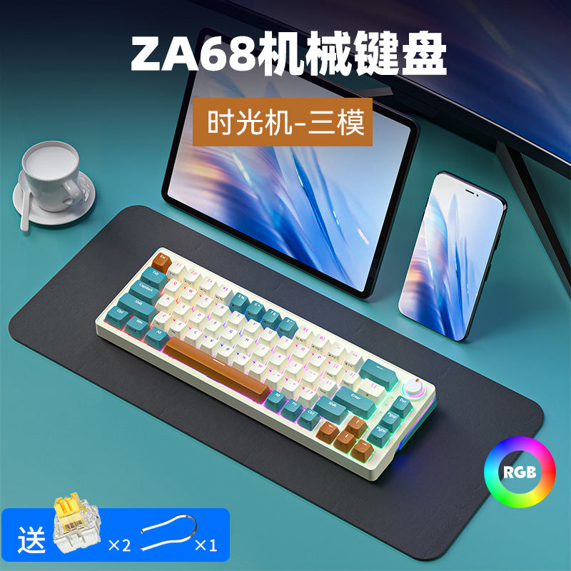 ZA68 Bàn phím không dây Bluetooth RGB 68 phím không đục lỗ, cắm nóng, ba mẫu, bàn phím cơ tùy chỉnh cho trò chơi máy tính