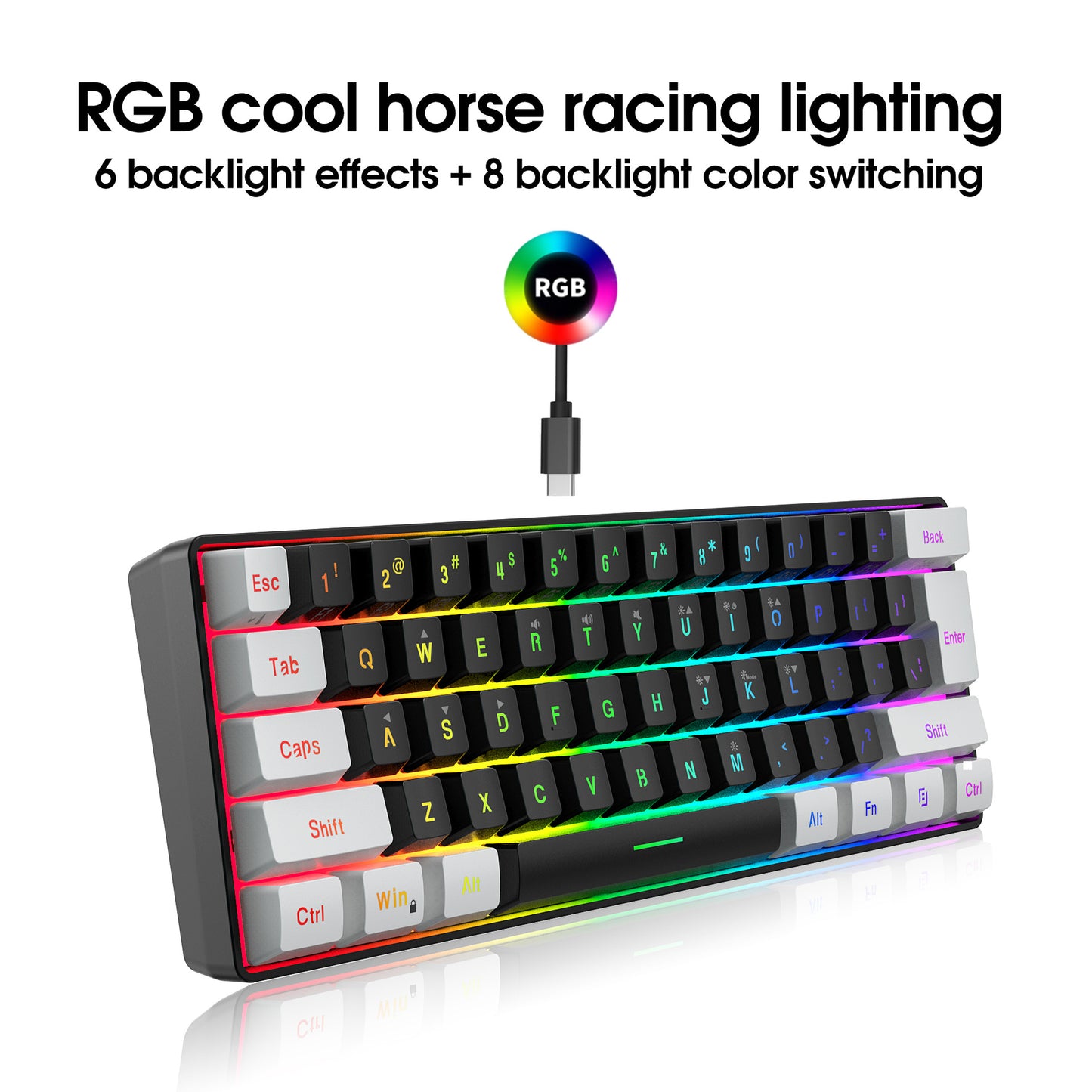 Bàn phím màng chơi game Hyss 61 phím RGB đèn bàn phím có dây di động nhiều phím tắt kết hợp điểm xuyên biên giới