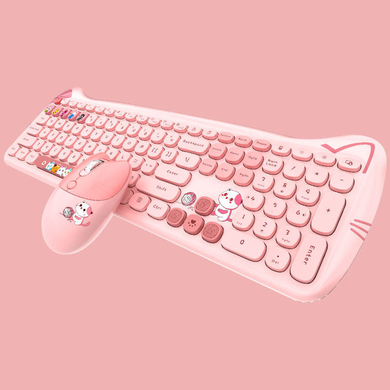 Skyscraper Meow Meng PLUS Wireless Set Keyboard Mouse Color Lipstick Girl Punk Office Set