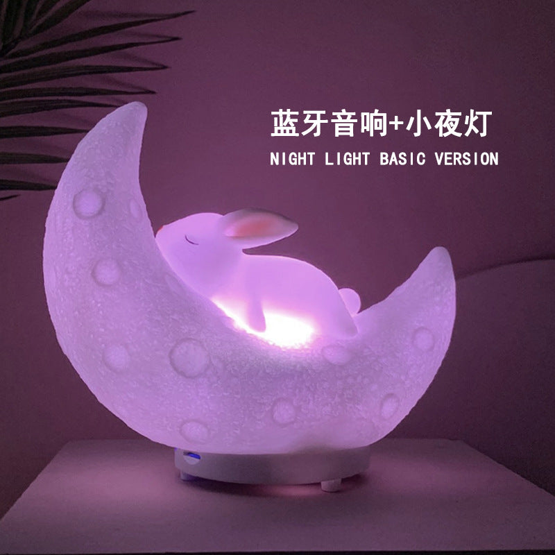 Rabbit Moon Light Speaker Colorful Light Cute Pet Sleeping Bedroom Ornaments Bedside Table Lamp Card Bluetooth Audio