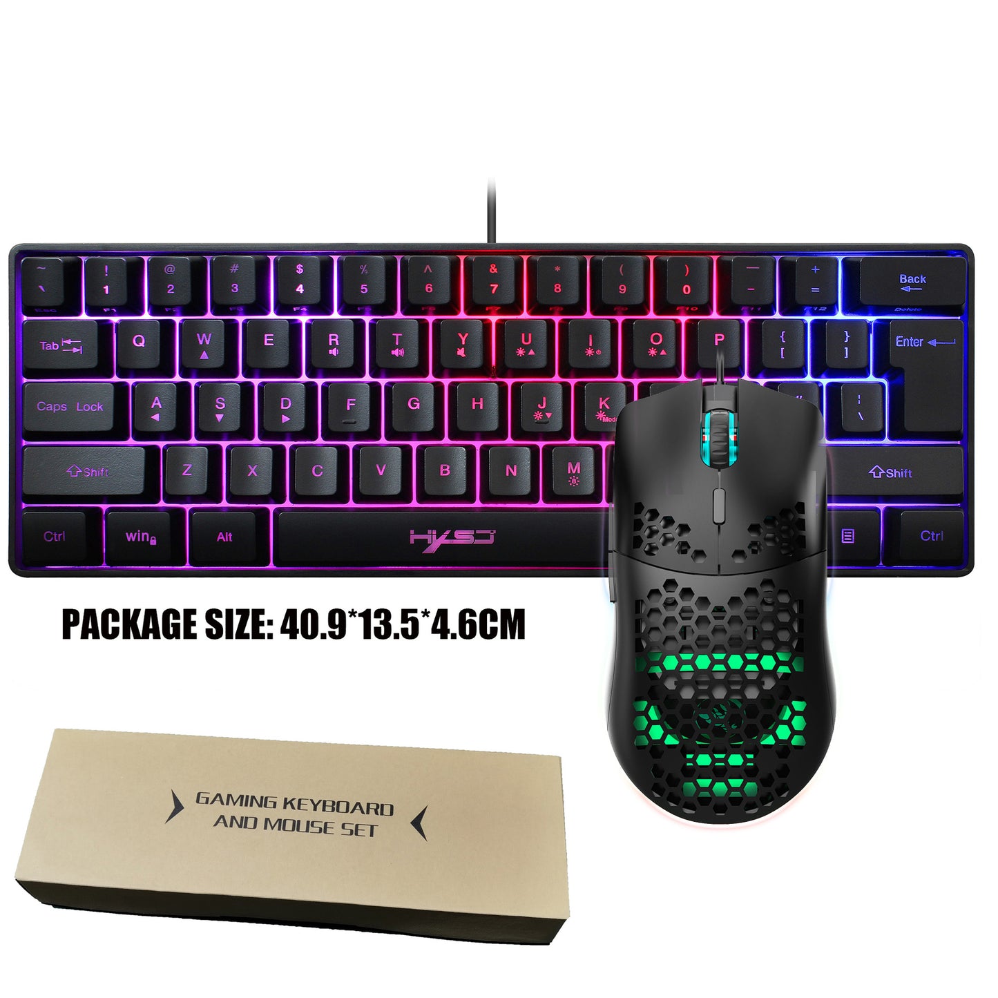 Bàn phím màng chơi game Hyss 61 phím RGB đèn bàn phím có dây di động nhiều phím tắt kết hợp điểm xuyên biên giới