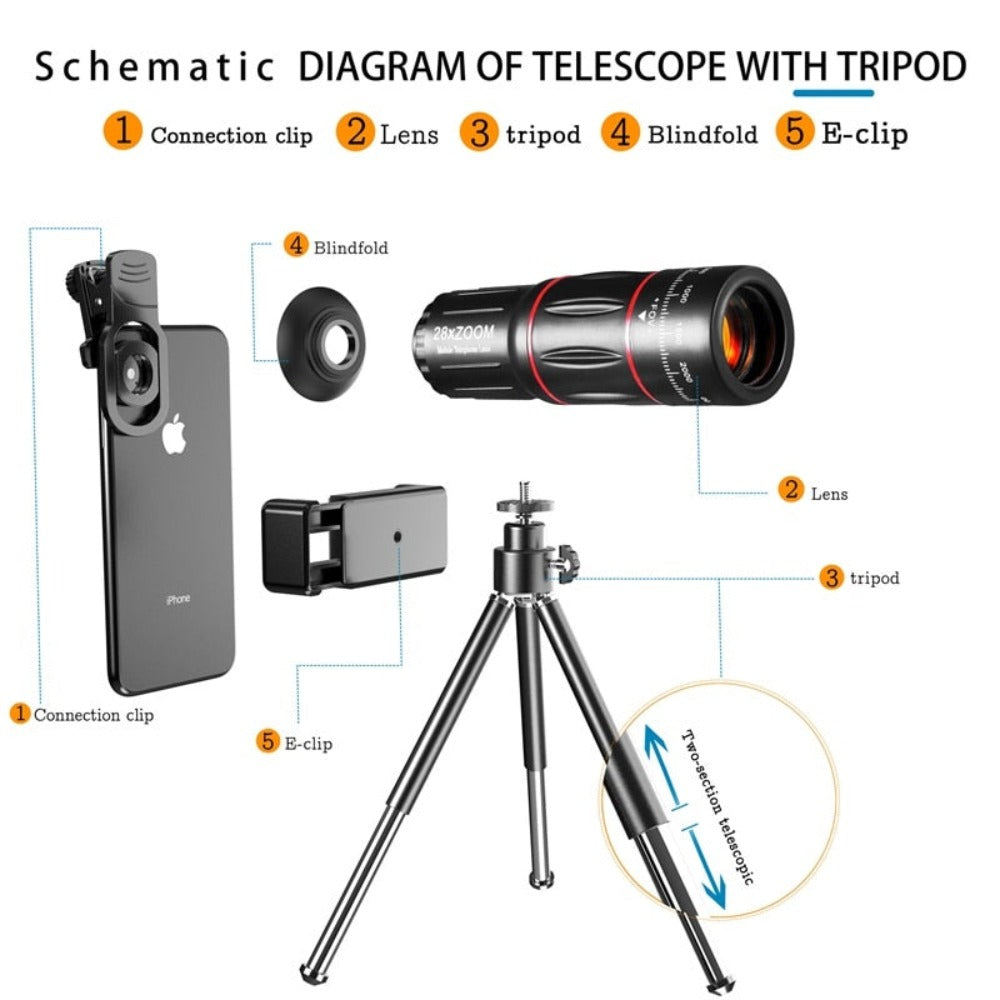 Dragon Bluetooth Ultra HD 28X Zoom Telescope Lens Tripod Kit - Remarkable Finds