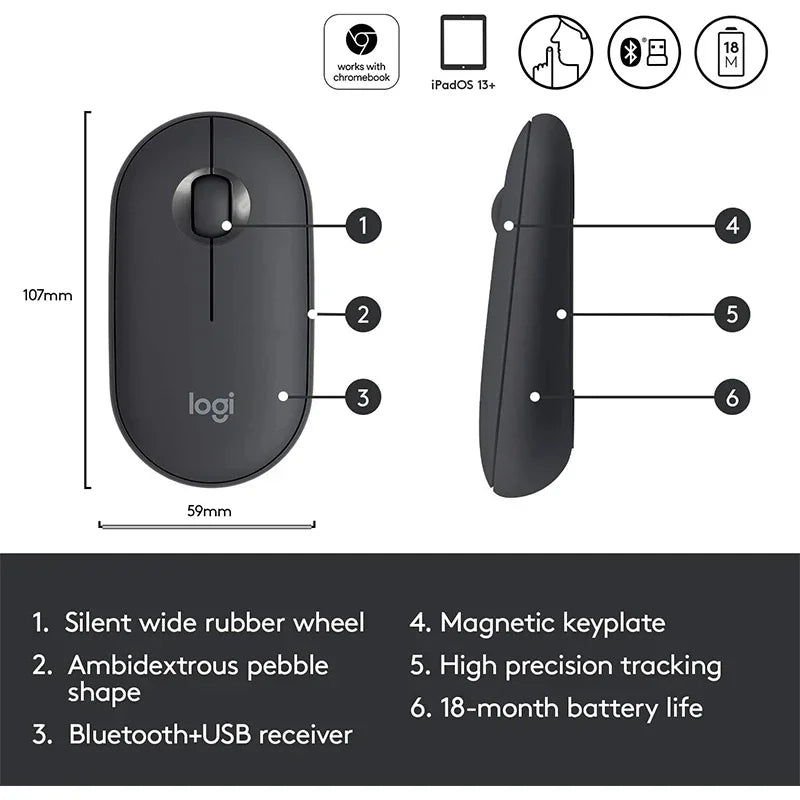 Logitech PEBBLE M350 Laptop Tablet Mouse Wireless Bluetooth Mouse