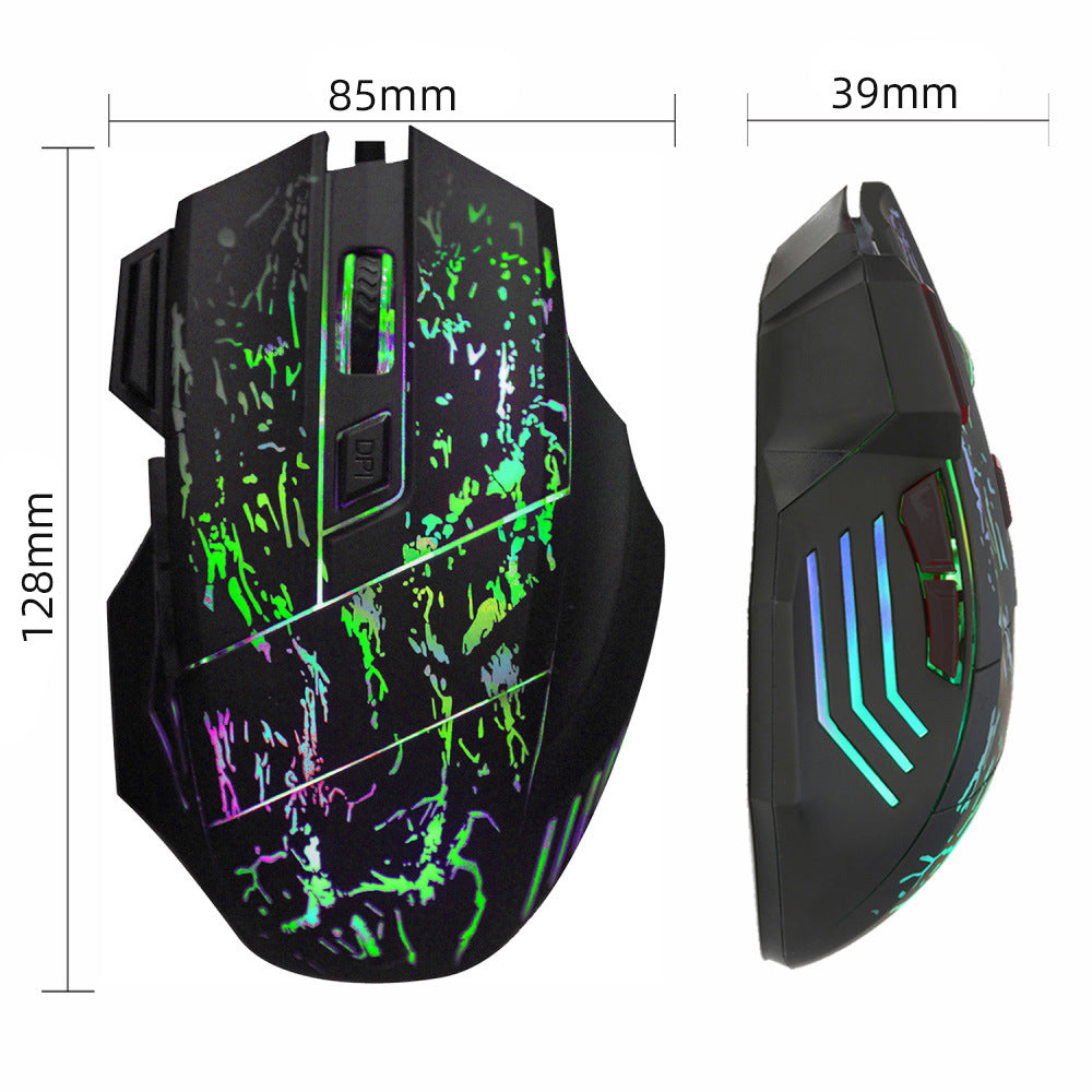 HXSJ running water crack game Mouse luminous foreign trade mouse seven-button game Mouse 3200DPI a generation