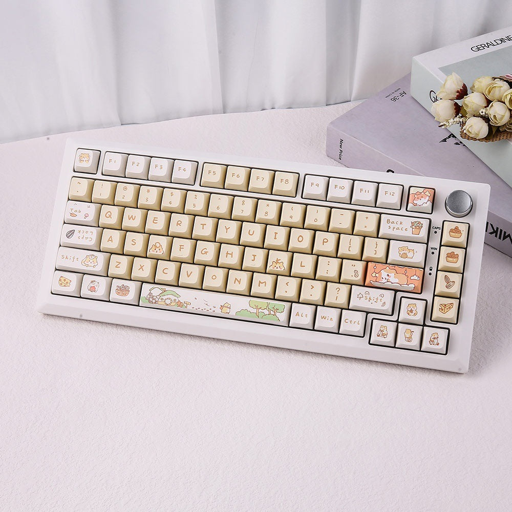 Chuột gốc me 131 phím XDA thăng hoa cao màu vàng sữa dễ thương PBT tùy chỉnh bàn phím cơ keycap