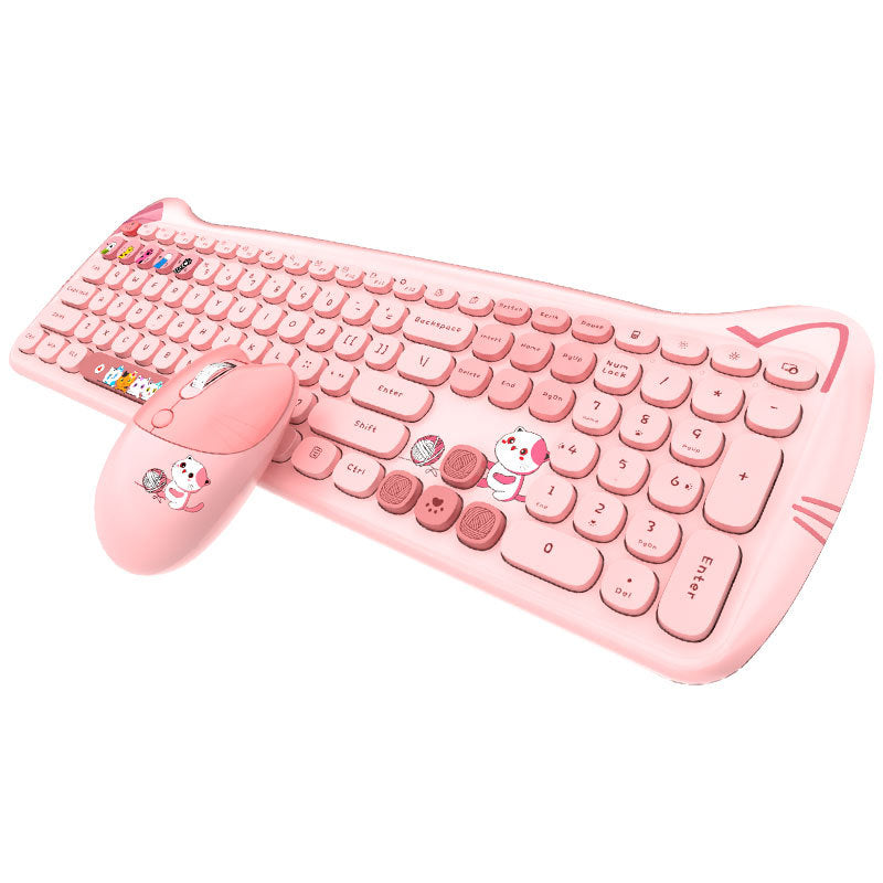 Skyscraper Meow Meng PLUS Wireless Set Keyboard Mouse Color Lipstick Girl Punk Office Set