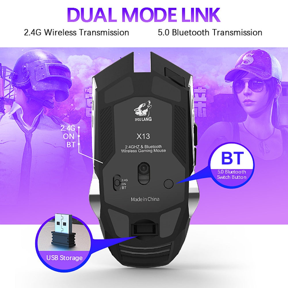 X13 2.4G Bluetooth Wireless Mute Rechargeable Mechanical Game Mouse for Laptops