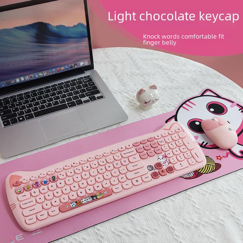 Skyscraper Meow Meng PLUS Wireless Set Keyboard Mouse Color Lipstick Girl Punk Office Set