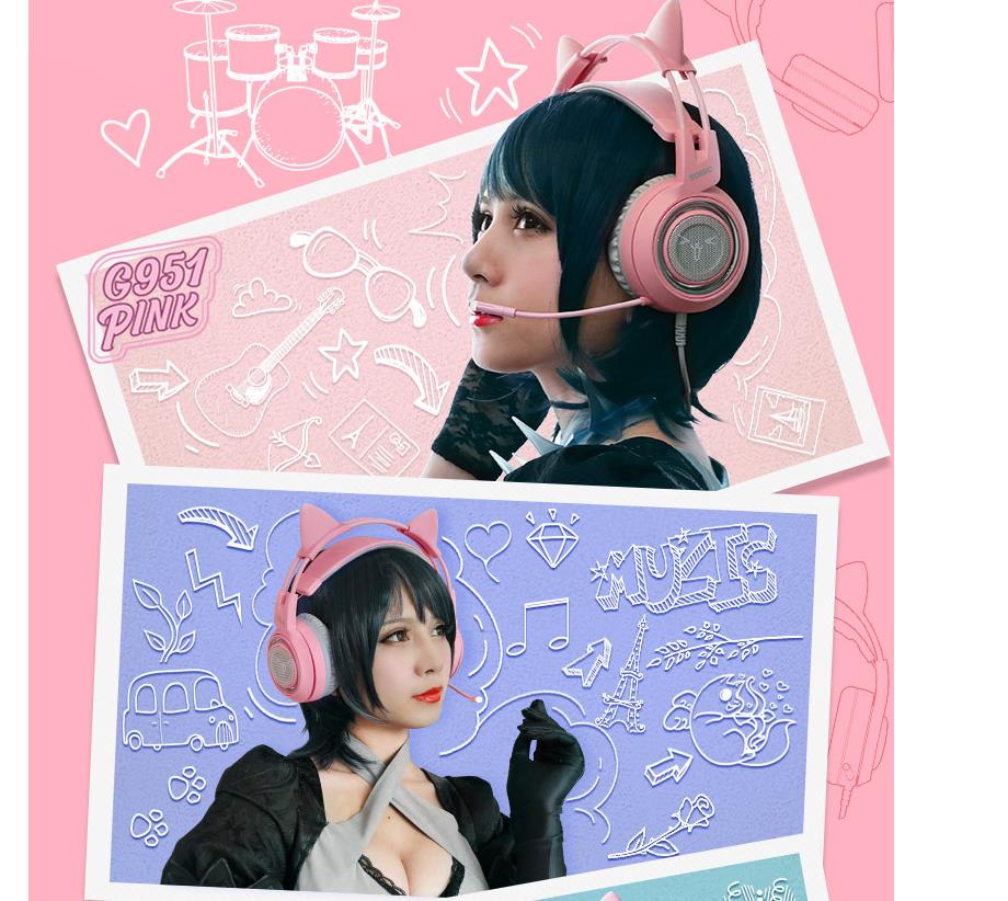 G951PINK Head-mounted 7.1-channel Esports Game Headphones Pink Cat Ear Headset PUBG