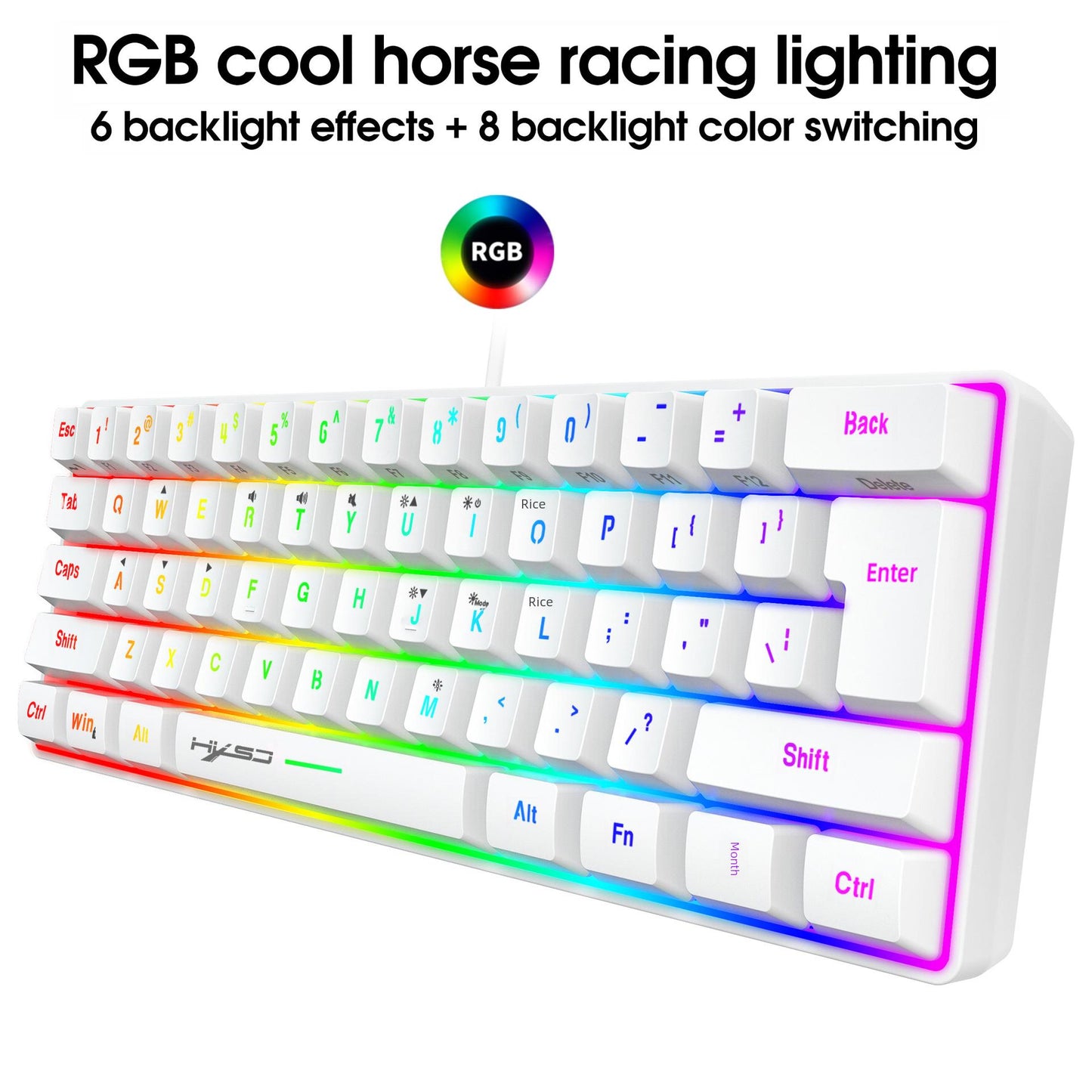 Bàn phím màng chơi game Hyss 61 phím RGB đèn bàn phím có dây di động nhiều phím tắt kết hợp điểm xuyên biên giới