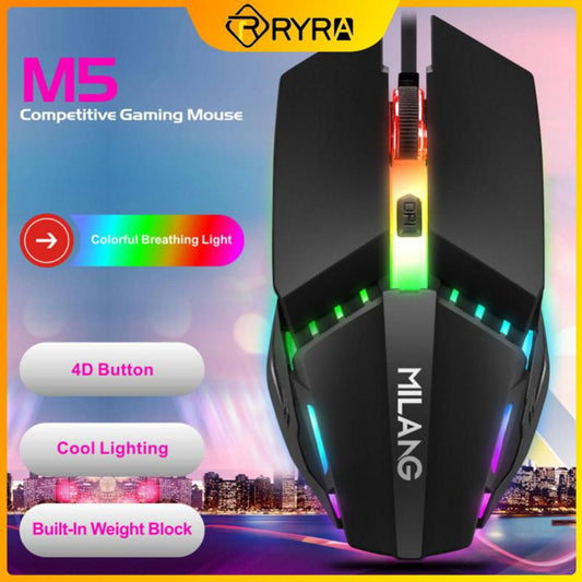 RYRA Gaming Mouse Wired Mouse M5 RGB LED Wired Mouse USB Wired Game Mouse For Desktop Laptop Computer Gamer Mouse For PC Laptop