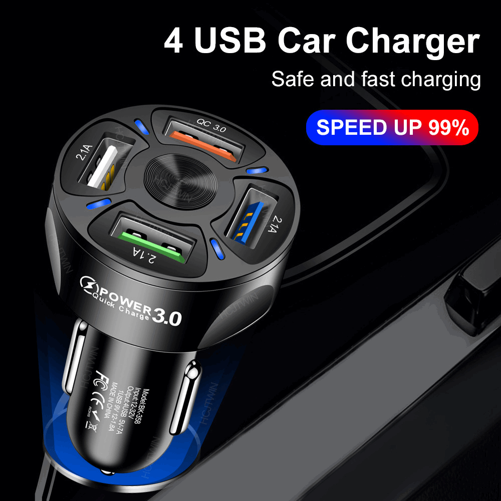 4 USB Car Charger Fast 7A QC3.0 Quick Car Chargr Adapter