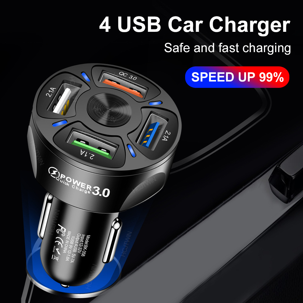 4 USB 车载充电器 快速 7A QC3.0 快速车载充电器适配器