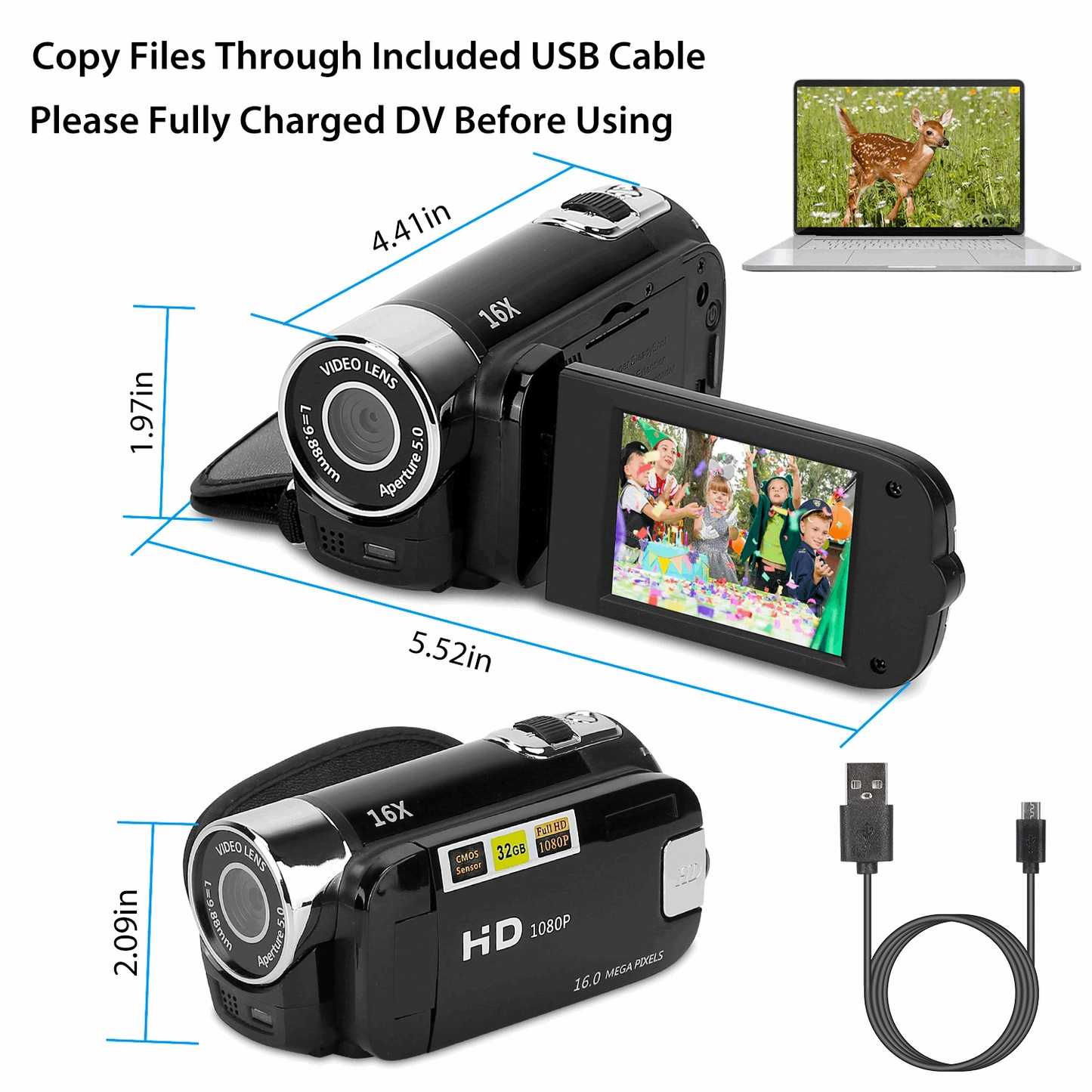 2.7in 16X Zoom DV Camera HD 1080P Digital Video Camcorder