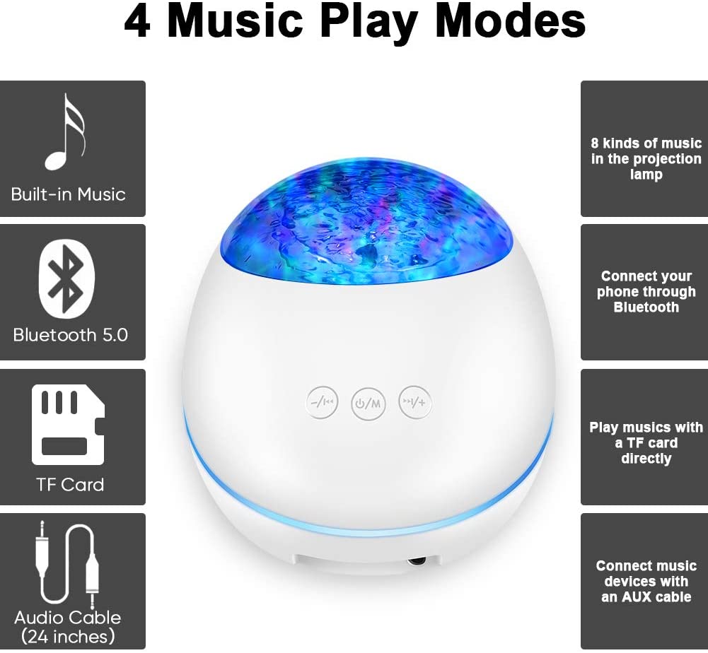 Portable Ocean Wave Projector Night Light Bluetooth Music Player