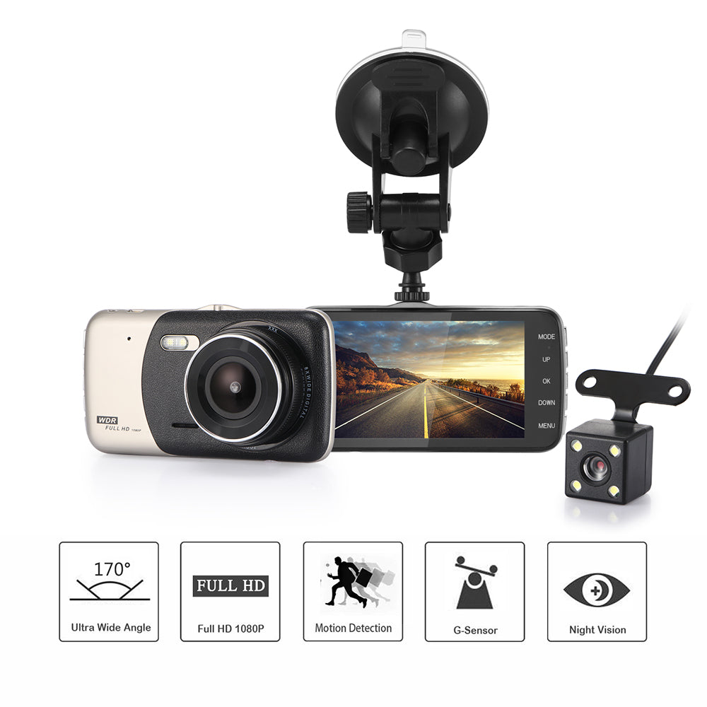 Camera hành trình ô tô DVR 4" ống kính kép 1080P FHD 1.0MP