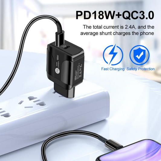 PD18W Compatible QC 3.0 Fast Charging Mobile Phone Charger - Remarkable Choice