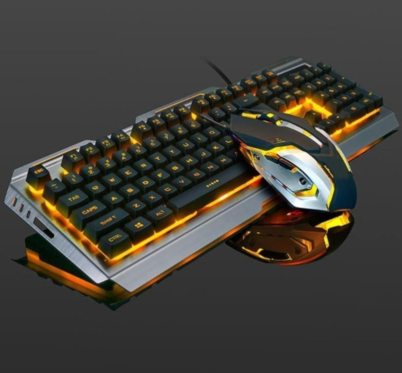 Ninja Dragons Tungsten Gold Metal Frame Gaming Keyboard and Mouse Set - Remarkable Finds