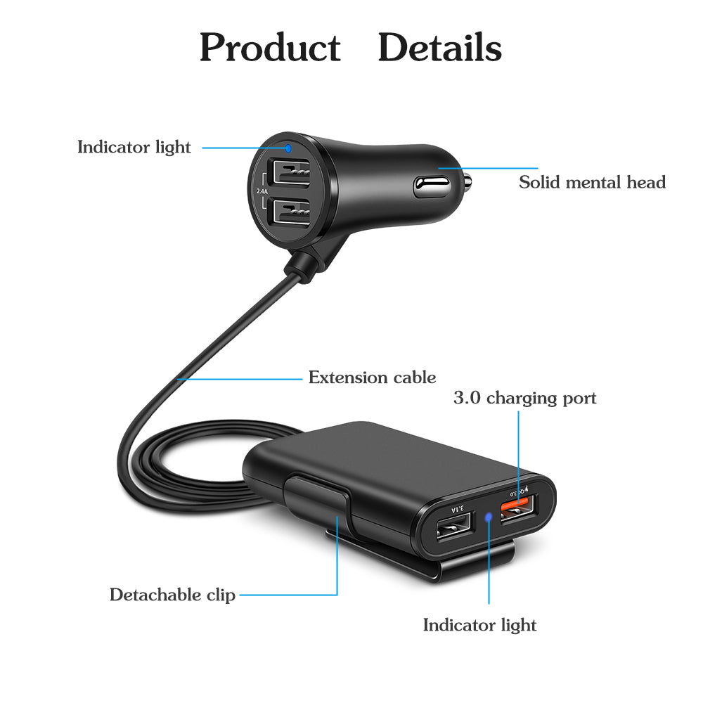 Bộ sạc USB ô tô thông minh QC3.0 có kẹp