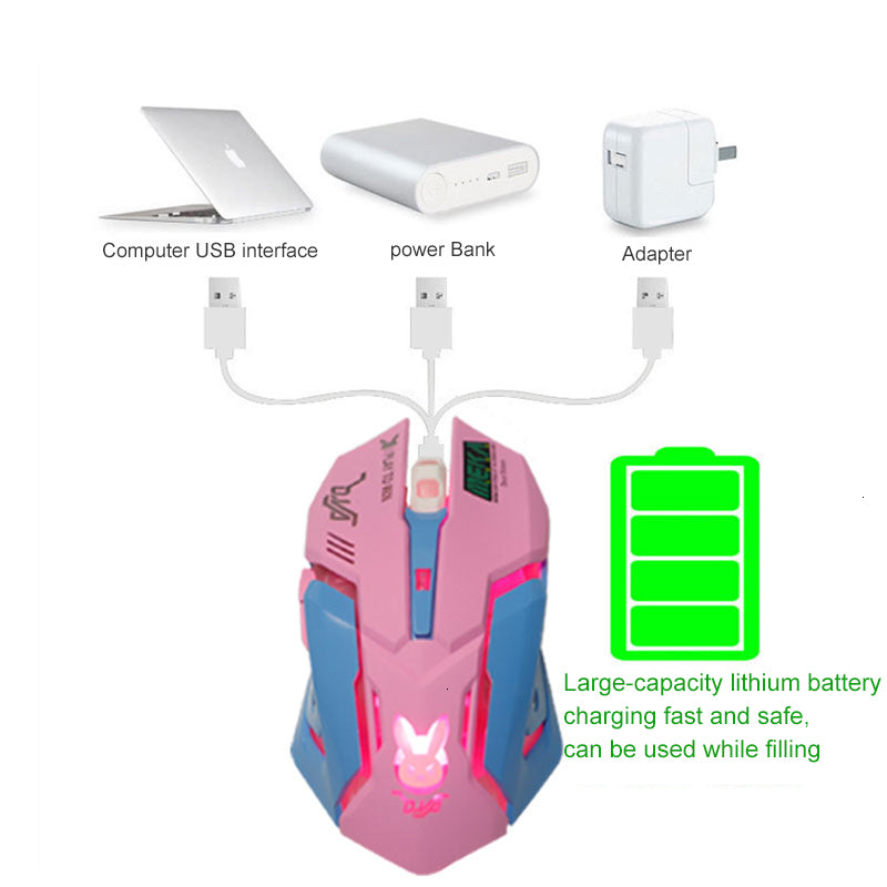 Pink Wireless Computer Gaming Mouse Rechargeable Optical Mice 2400 DPI Ergonomic USB Cute PC Gamer Office Mause For Girls Purple