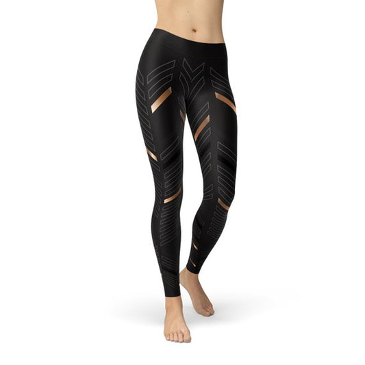 Womens Sports Stripes Black Leggings