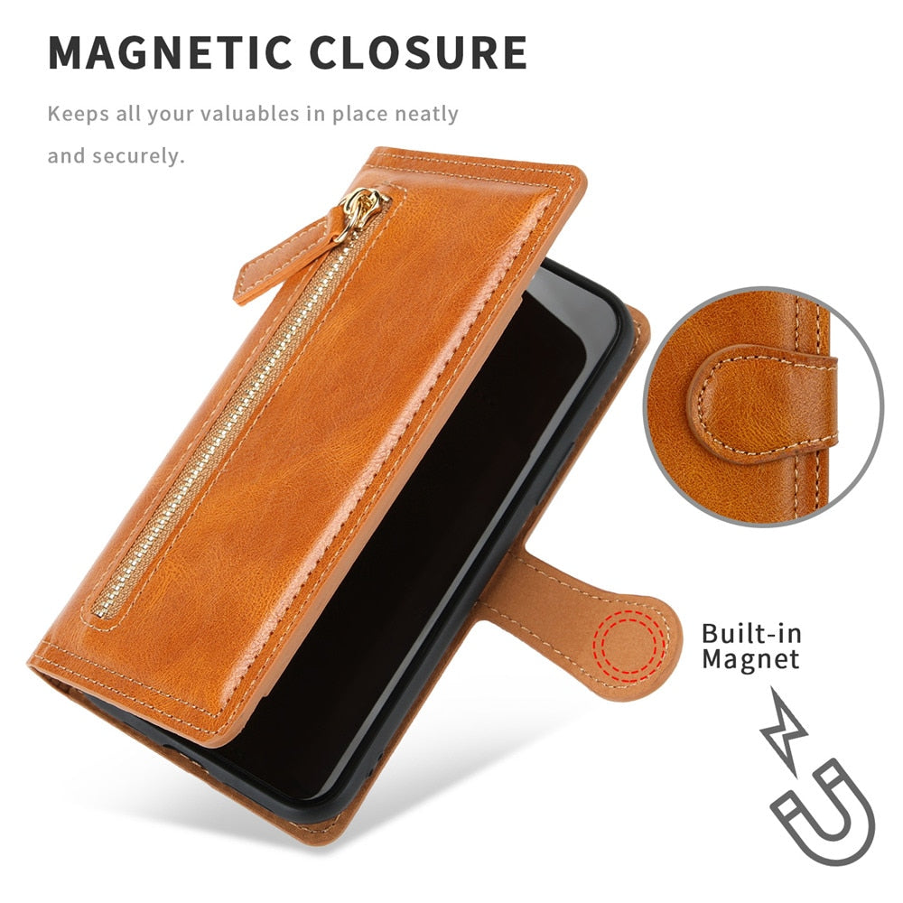 Zipper Wallet Flip Case For iPhone With Wireless Charging Support