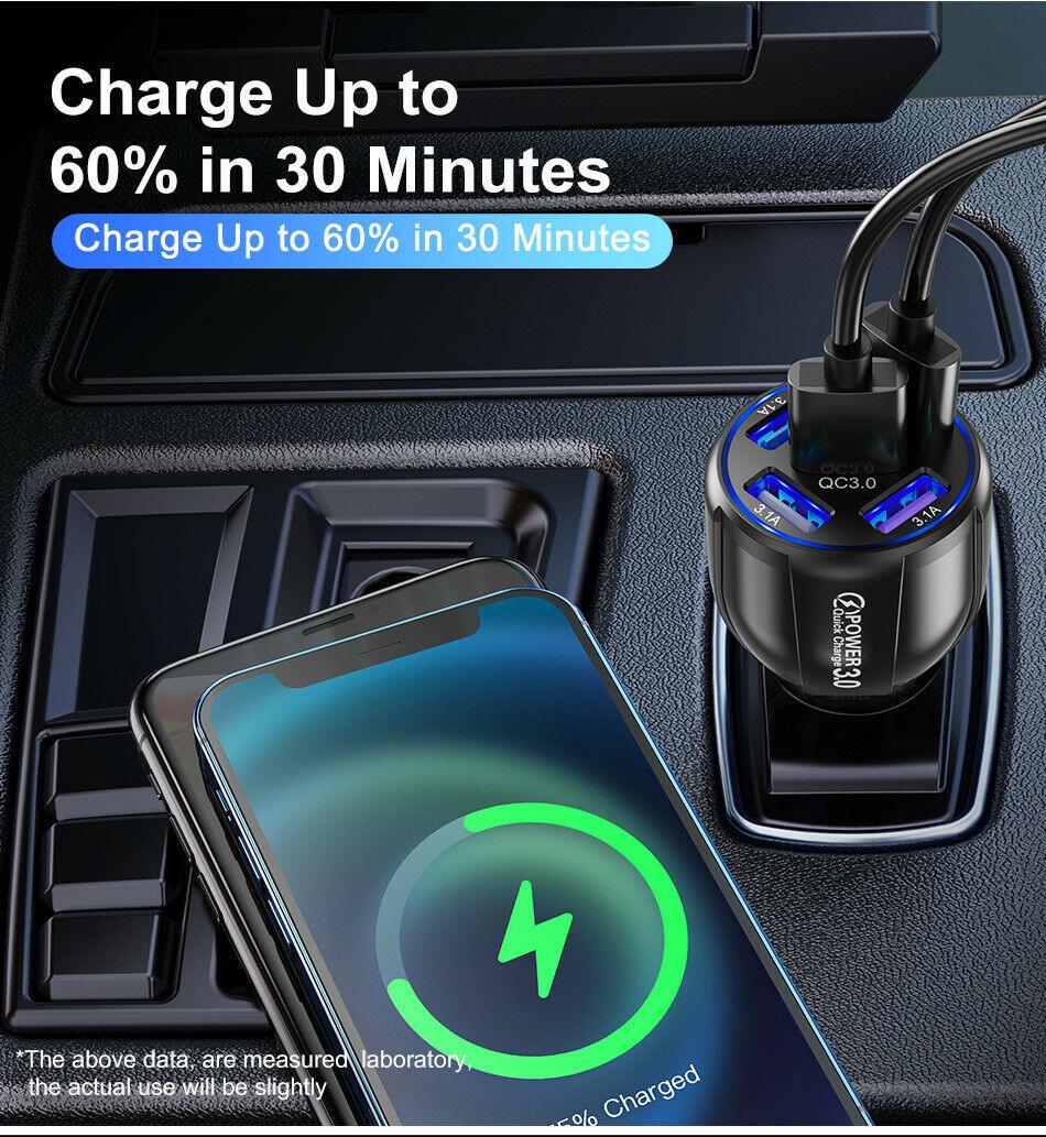 2 Pack 5 Port USB Fast Car Charger with LED Display Charge 5 Devices