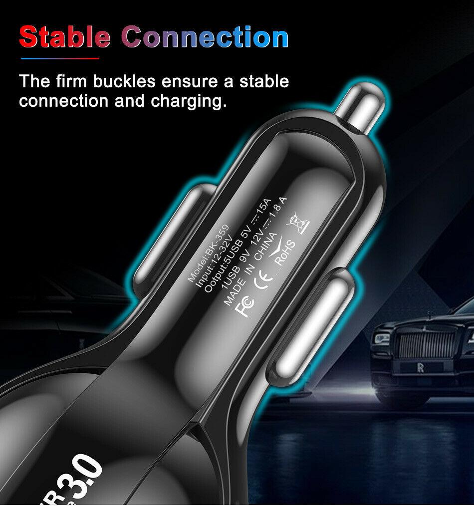 4 Port LED Car Charger + 3 in 1 Cable Combo Silver