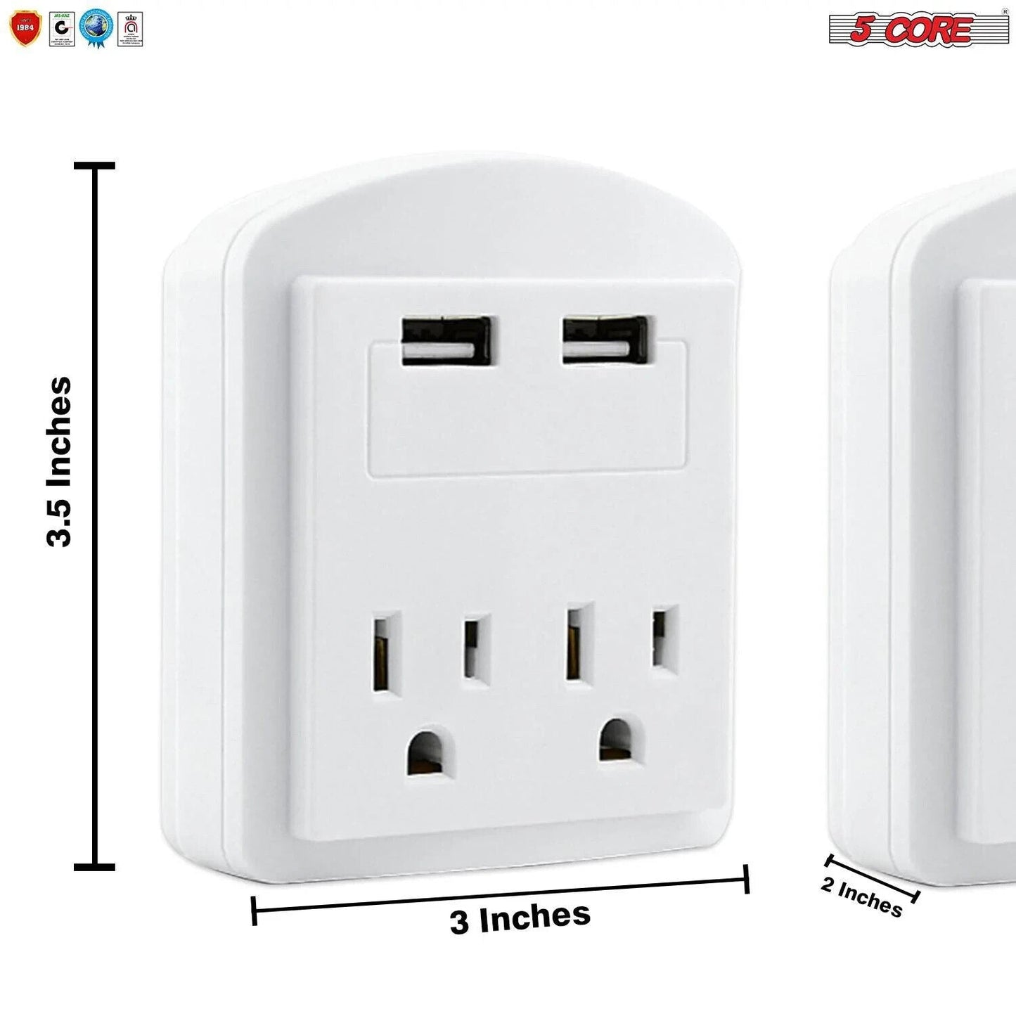 5 Core USB Wall Charger • Charging Power Outlet w 2 USB Port & 2 AC