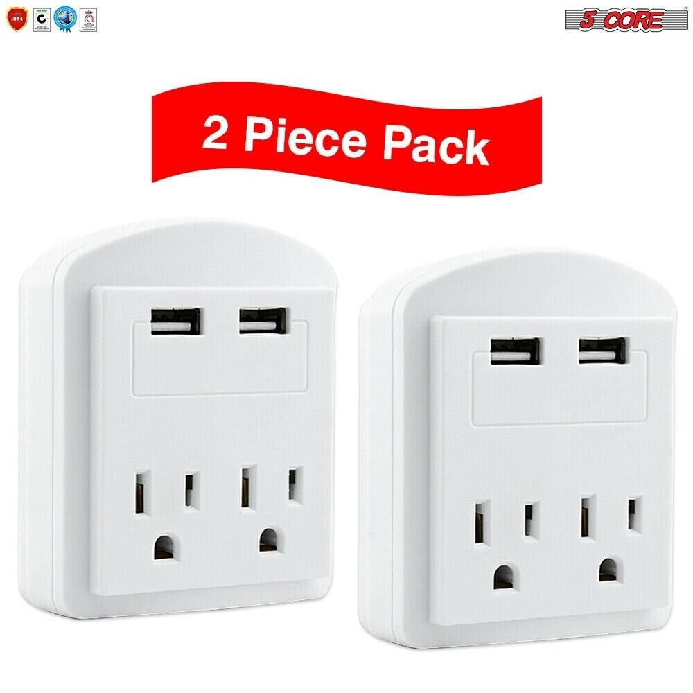 5 Core USB Wall Charger • Charging Power Outlet w 2 USB Port & 2 AC